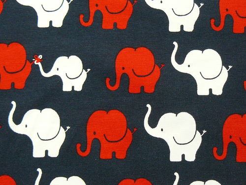 Jerseystoff Elefant Blau/Rot