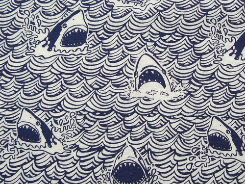 Baumwolldruckstoff Haie im Meer